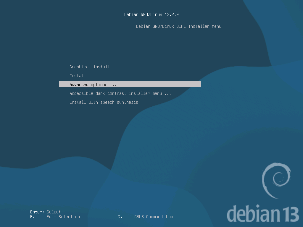 Debian GNU/Linux UEFI Installer menu